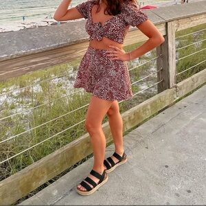 Windsor Brown Patterned Women's Top and Short set